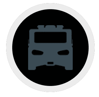 A simple, dark gray icon of a bus viewed from the front, displayed on a black circular background with a light gray outer border—ideal for representing Car Wraps Spring Grove or vehicle wraps Spring Grove in IL.